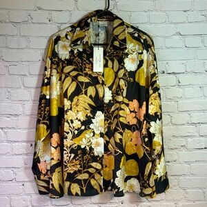 NWT La Maison par Molly Bracken Silky Floral Button Down Shirt